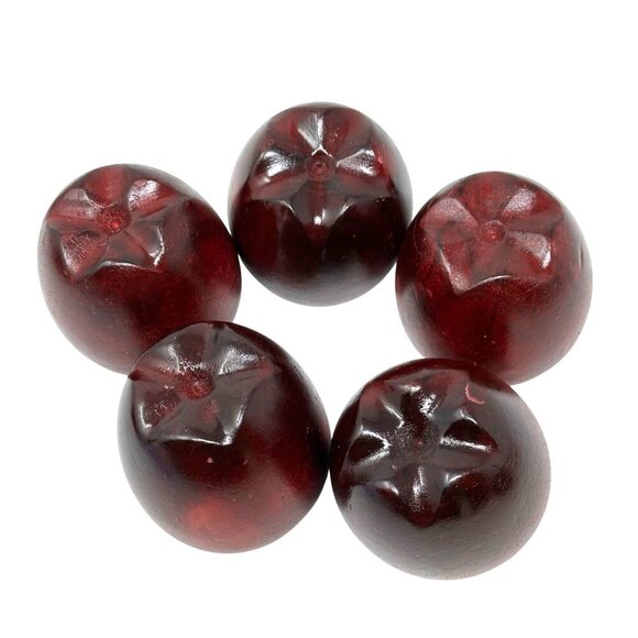 Set Of 5 Red Wooden Apples Rustic Farmhouse Kitchen Bowl Filler Decor Primitive - Picture 2 of 15